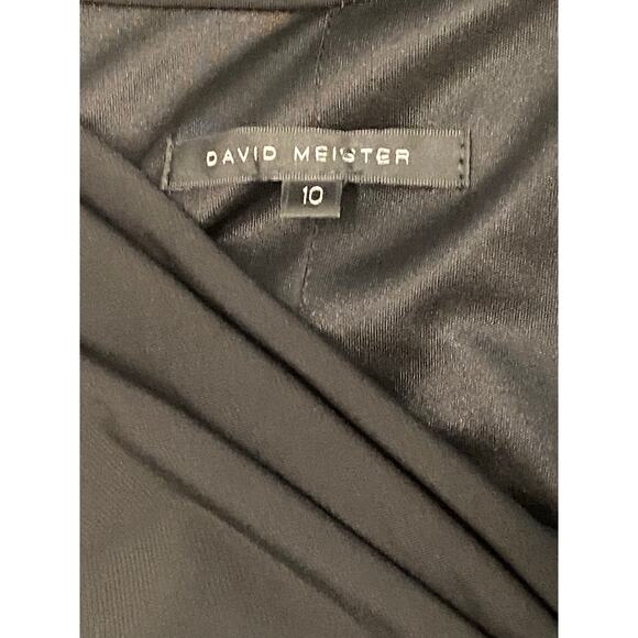 David Meister Black Draped Ruched Long Sleeve Stretch Dress Size 10 LBD - Picture 8 of 9